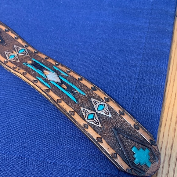 Butterfly Turquoise Coral Mother of Pearl Belt Buckle with Belt - Picture 11 of 12